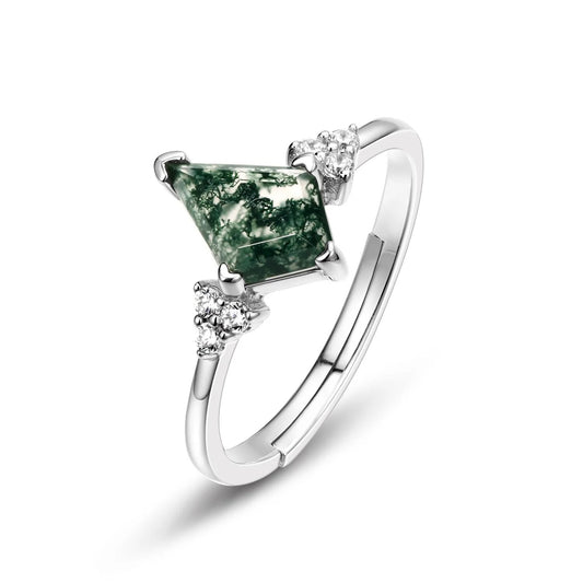 Green Serenity - Moss Agate Adjustable Ring (Sterling Silver)